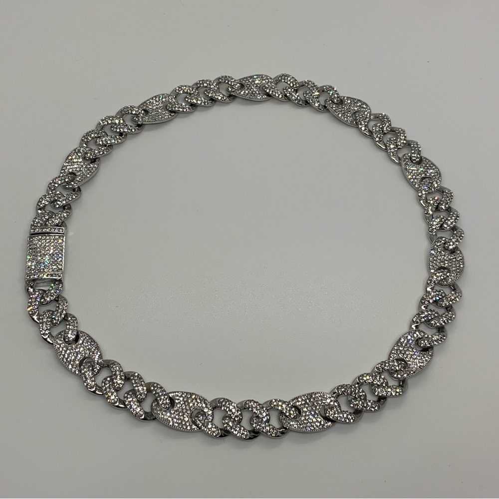 14k White Gold Iced Figaro Cuban Link Chains 13mm 18” 20” Iced out Premium